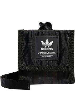 adidas Originals Neck Pouch Travel Wallet with Detachable Lanyard, Black/White